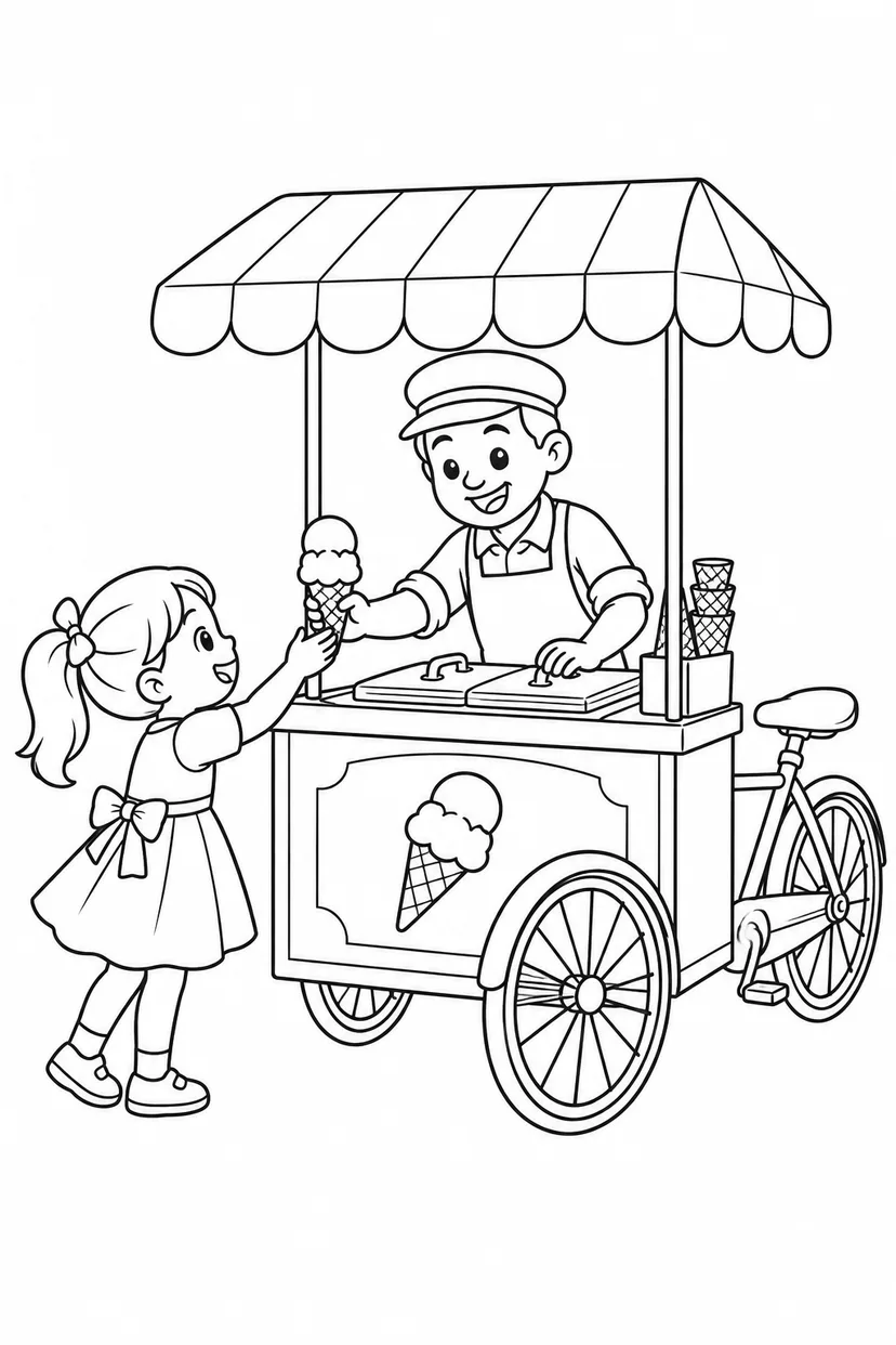 自転車のアイス屋台の塗り絵