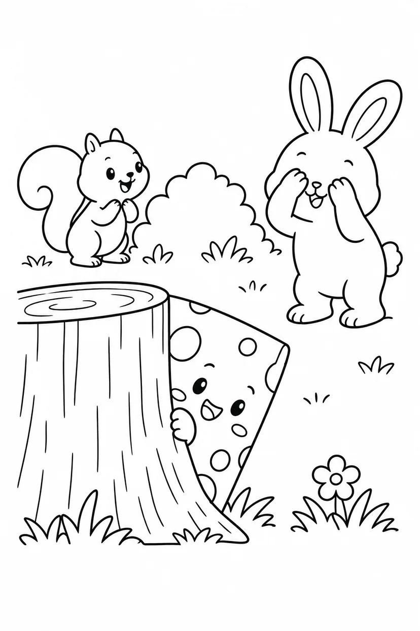 チーズのかくれんぼの塗り絵