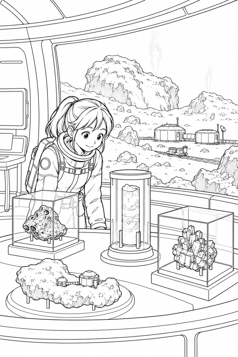 彗星の観測基地：探査標本の展示室の塗り絵