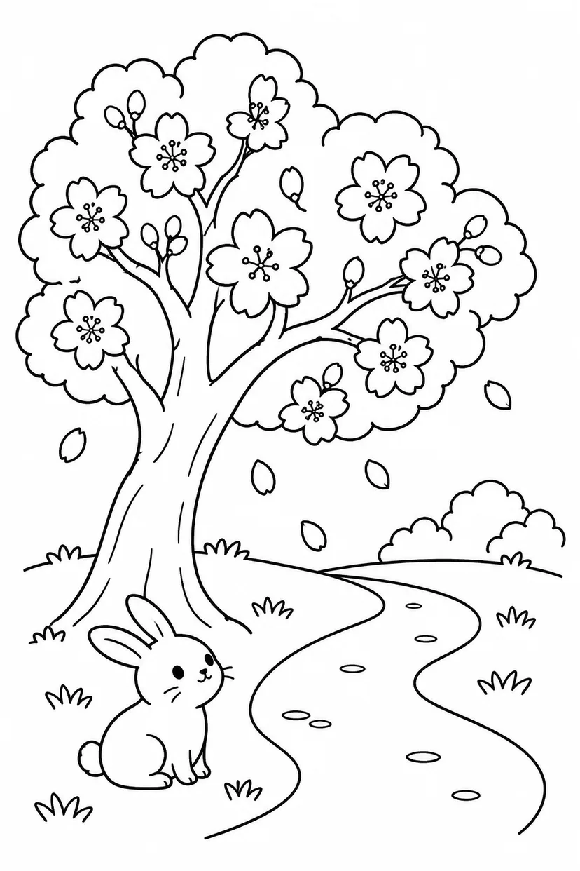 さくらと春の小道の塗り絵