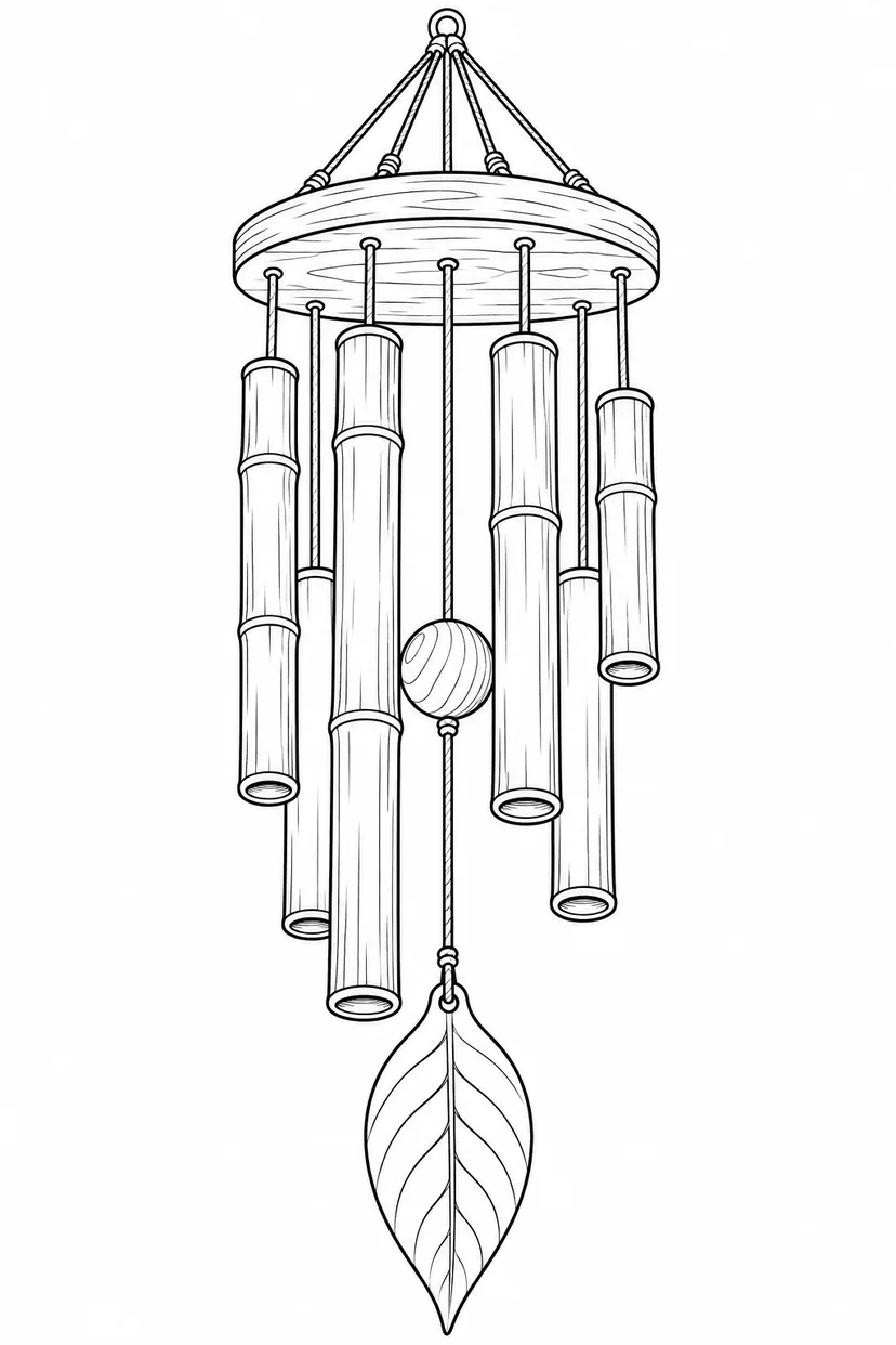 Coloriage Carillon de bambou attendant le vent