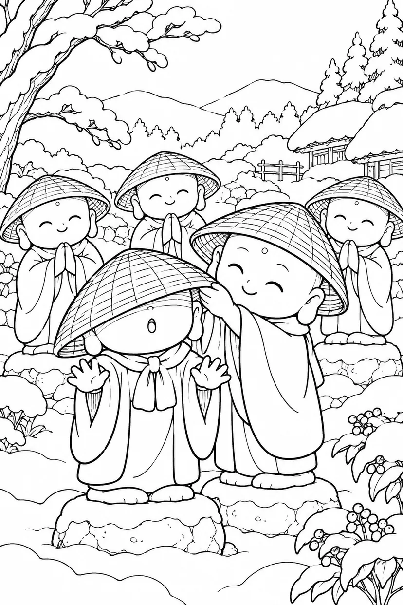かさじぞう・笠をかぶったら前が見えないの塗り絵
