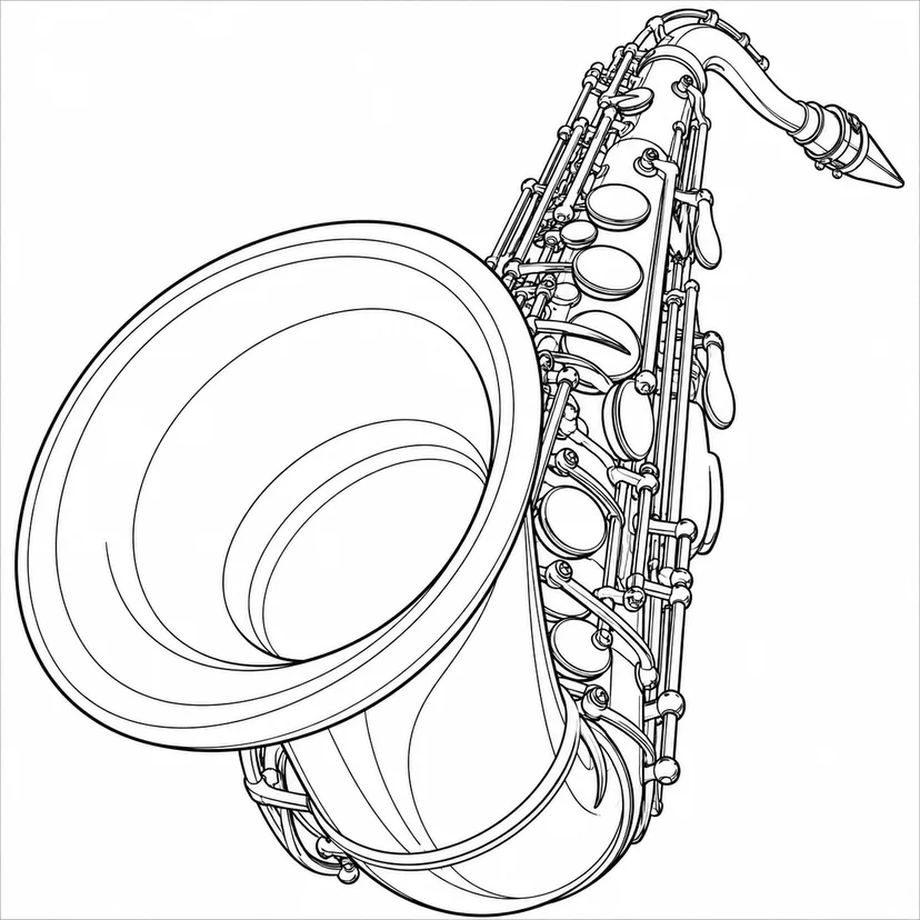 サックスのベルをのぞくの塗り絵