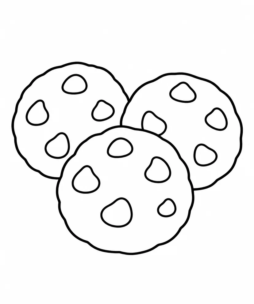三つのまるいクッキーの塗り絵