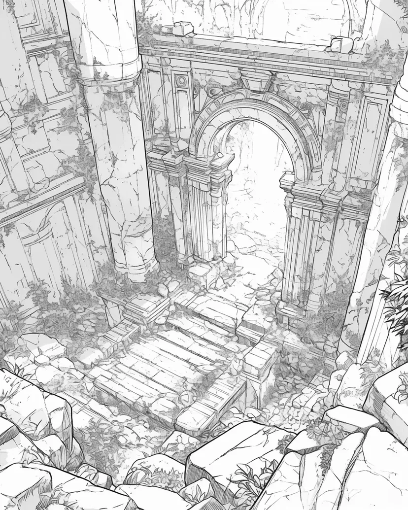 Dibujo de Puerta Secreta de Ruinas Antiguas para colorear