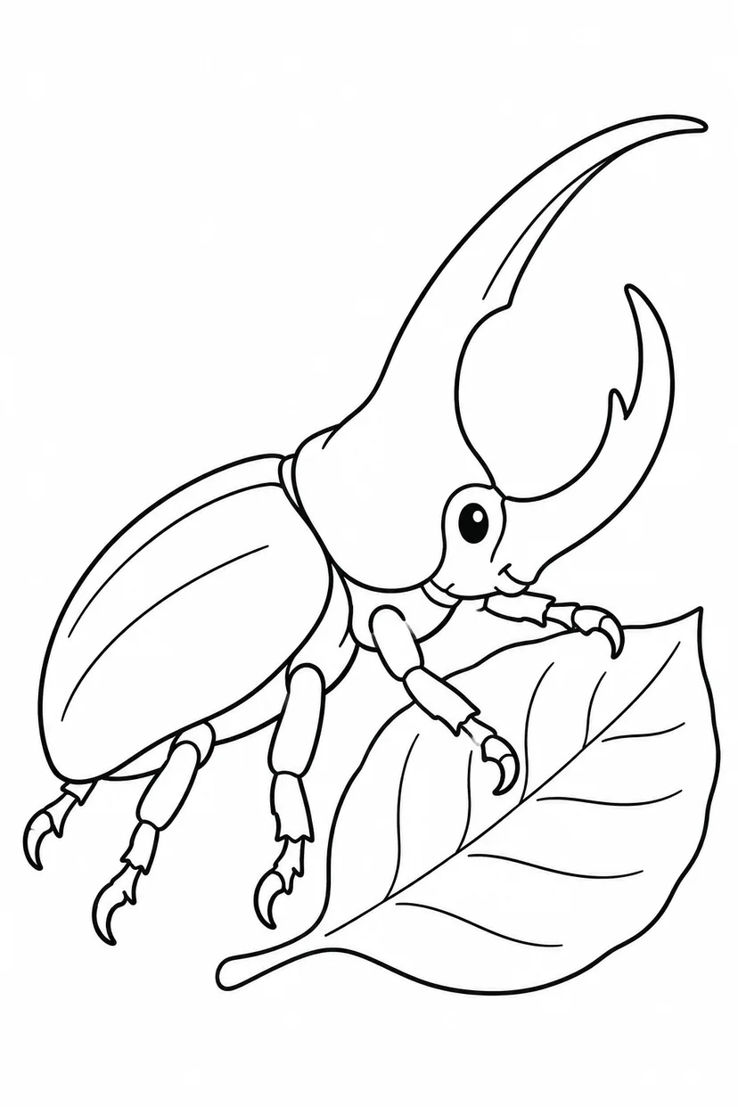 ヘラクレスオオカブトと葉っぱの塗り絵