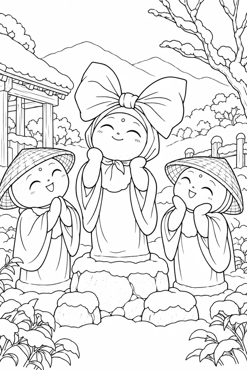 かさじぞう・てぬぐい結びの大きなリボンの塗り絵