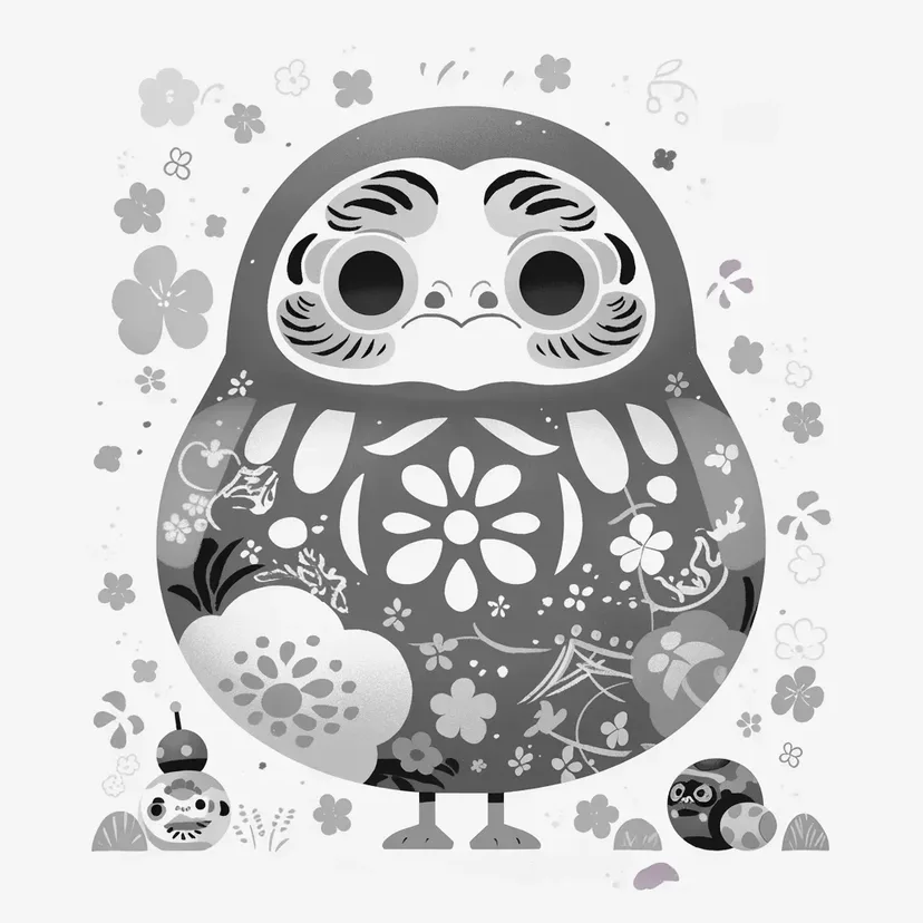 Desenho de Fofo Daruma e Pião para colorir