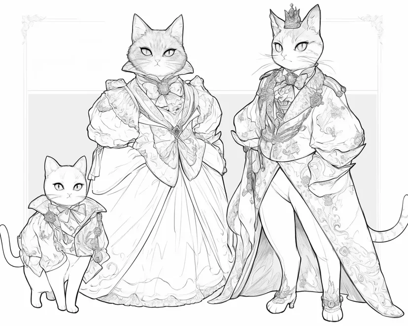 Coloriage Défilé de Mode Élégant de Chats