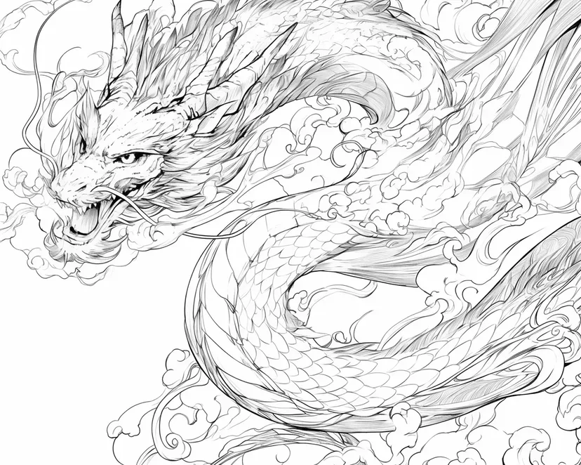 Coloriage Dragon Traversant les Nuages
