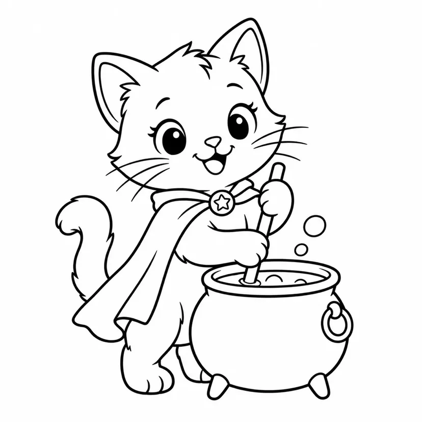 ねこのまじょみならいの塗り絵