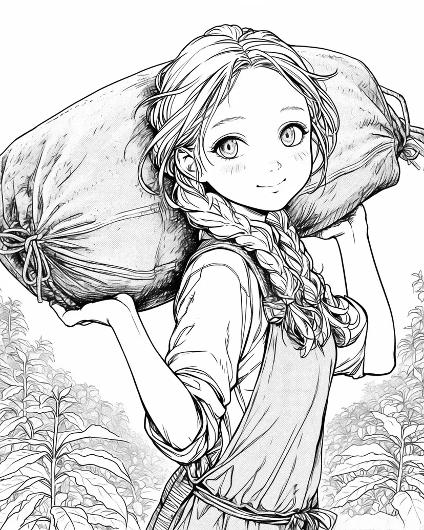 Dibujo de Chica Trabajando en la Granja para colorear