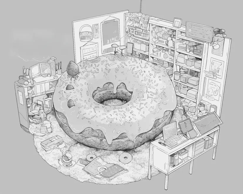 Coloriage Chambre avec un Donut Géant