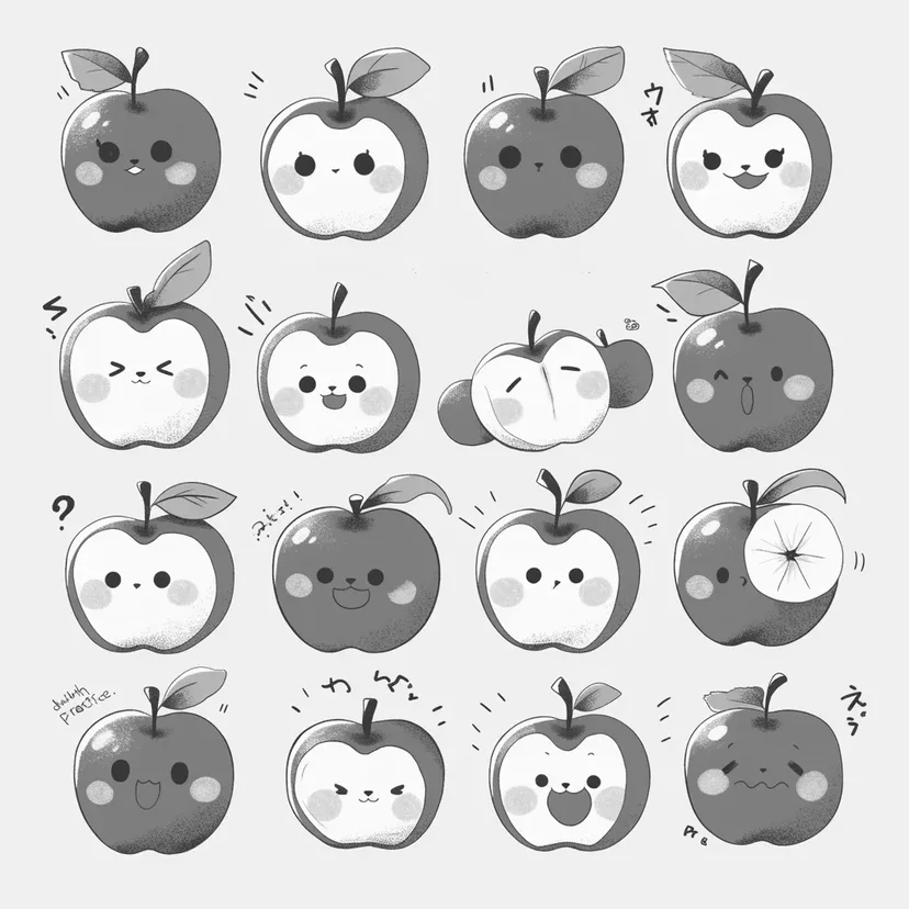 Cute Apple Expressions coloring page
