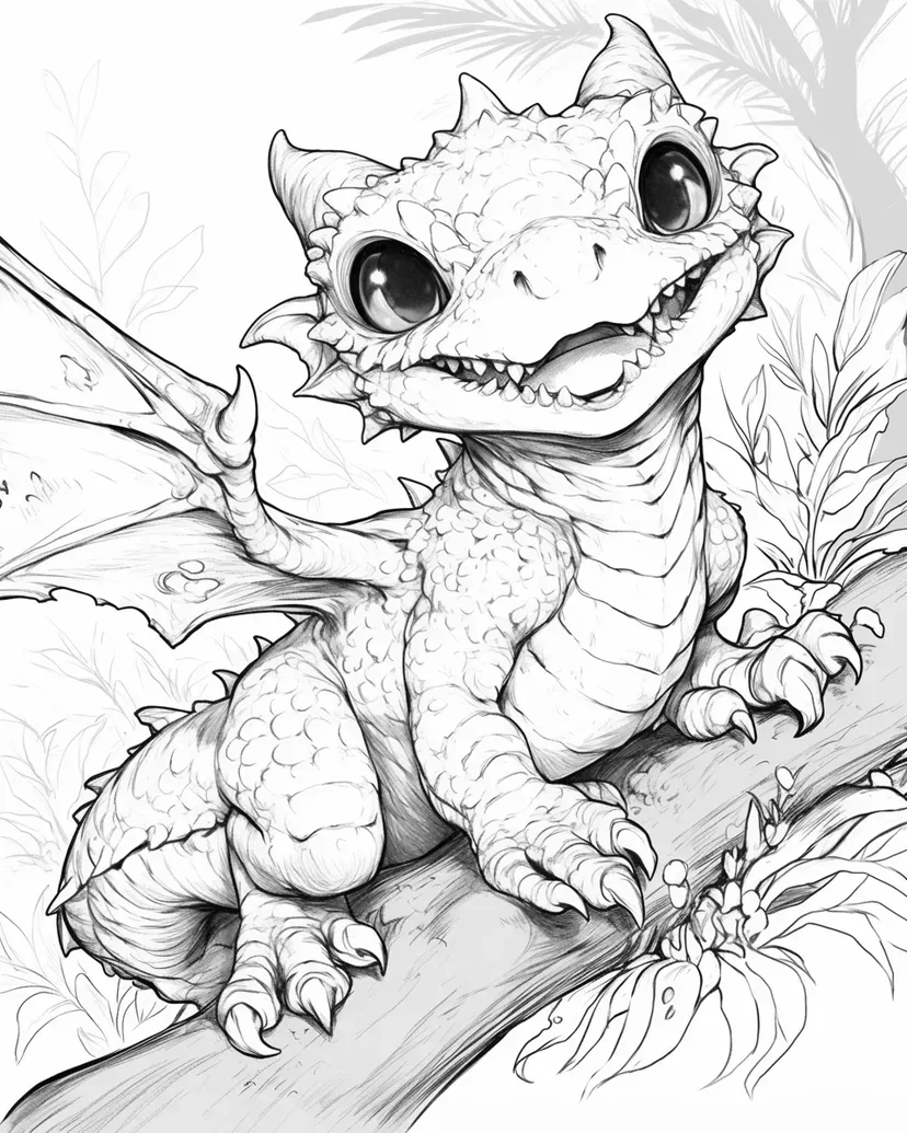 かわいいドラゴンの冒険の塗り絵