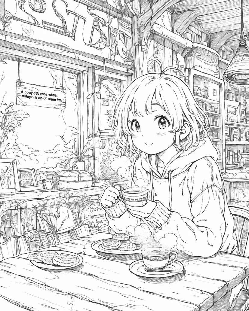 Dibujo de Un Momento en el Café para colorear