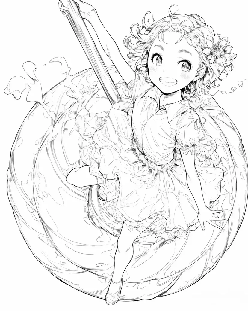 キャンディーの上で踊る少女の塗り絵