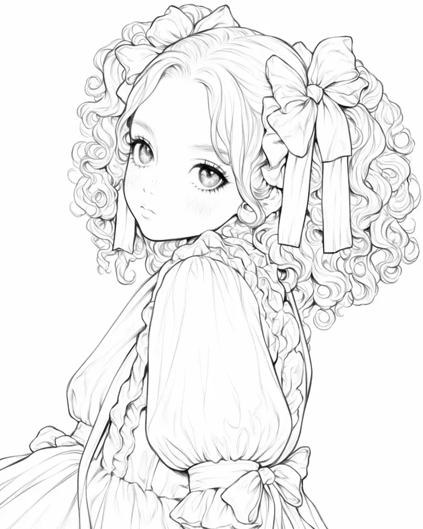 リボンの少女の塗り絵