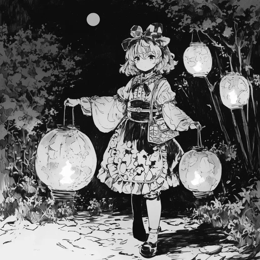 夜晚的灯笼散步涂色页