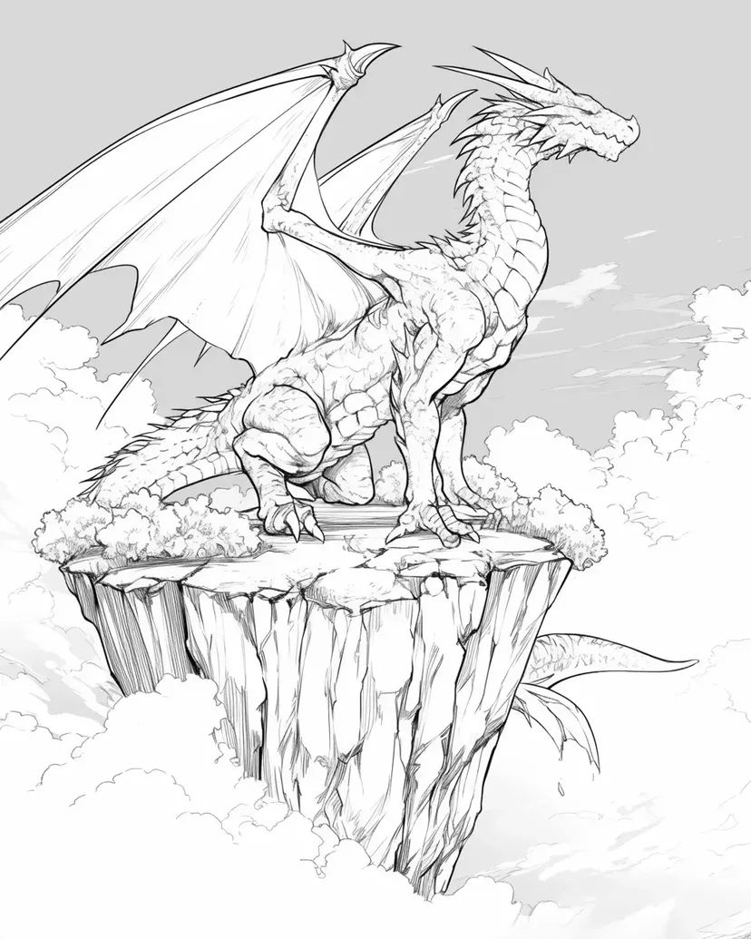 浮遊島のドラゴンの塗り絵