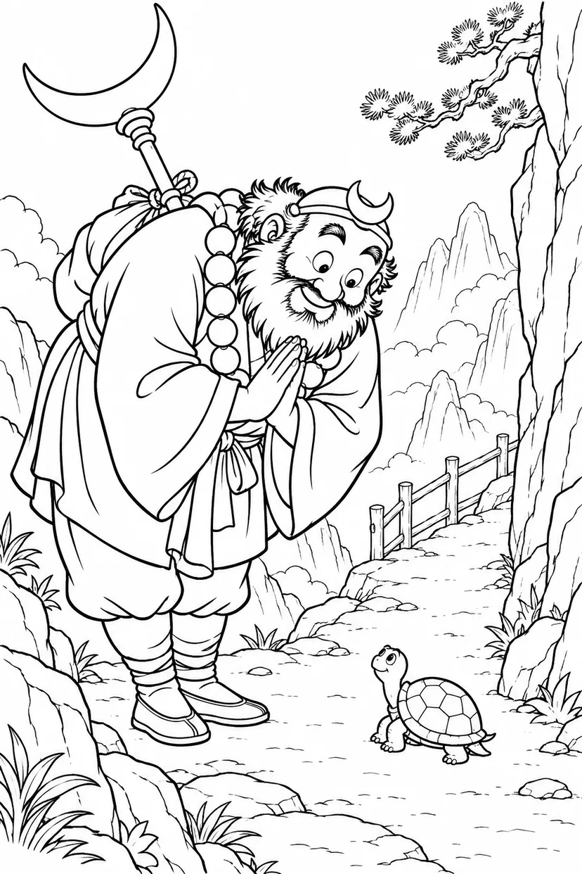 どたばた西遊記：悟浄と渓谷の道の塗り絵