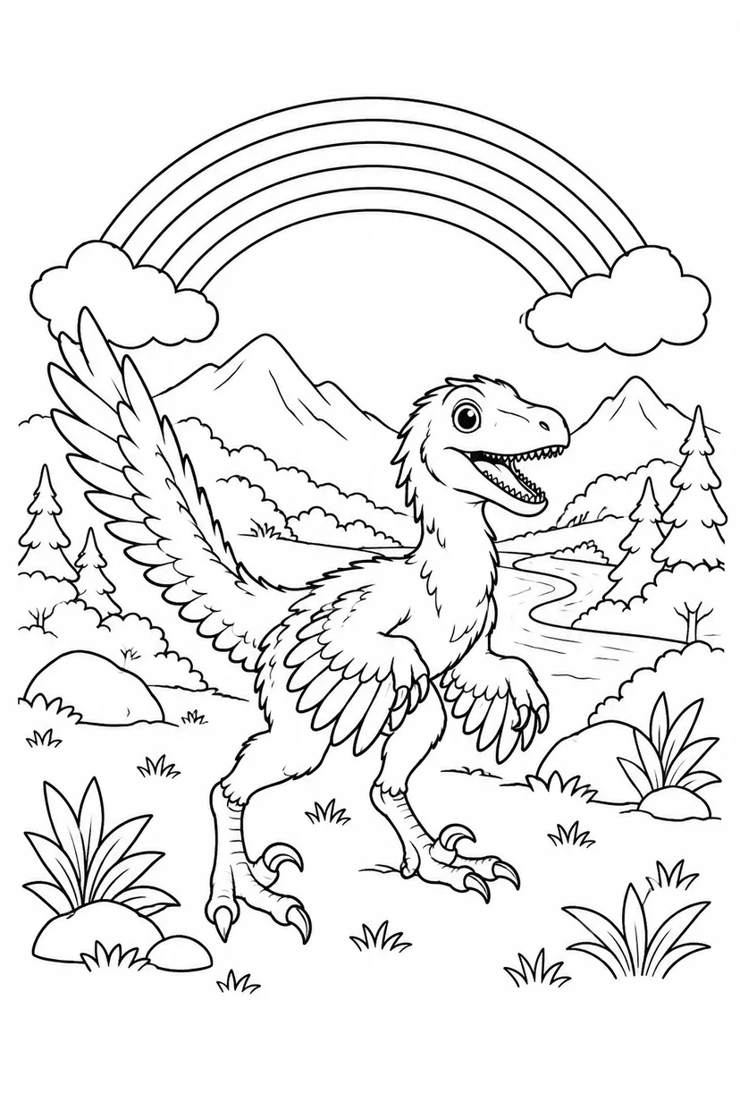 デイノニクスと虹の谷の塗り絵