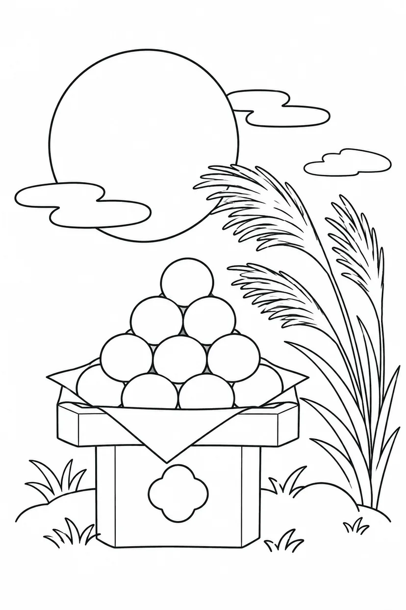お月見団子とすすきの塗り絵