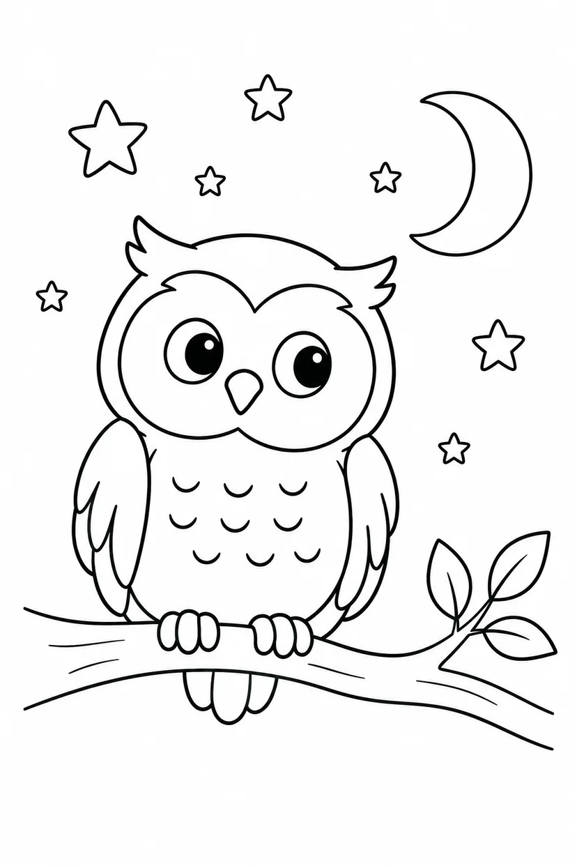 ふくろうと星の夜の塗り絵