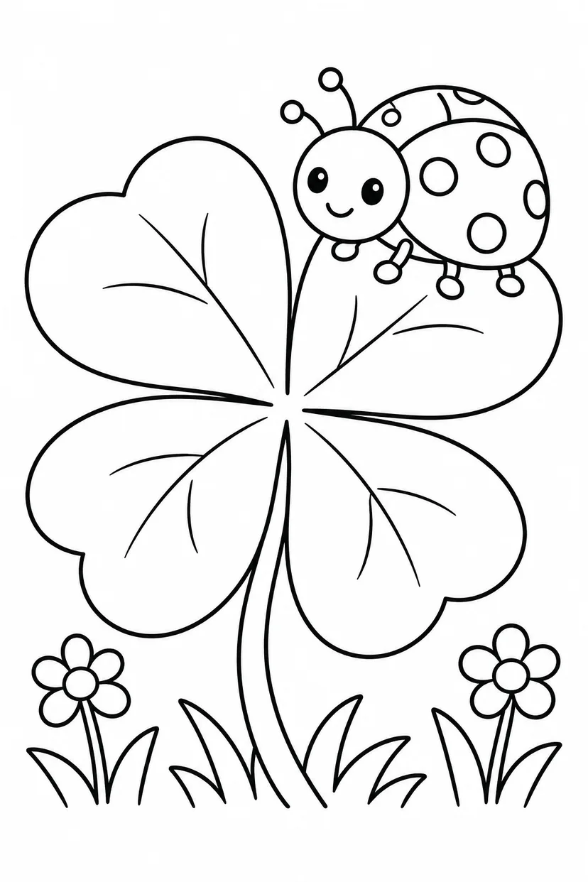 てんとう虫と四つ葉の塗り絵