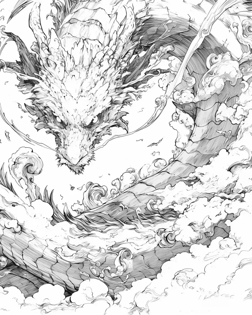 Dibujo de Dragón de Viento en el Cielo para colorear