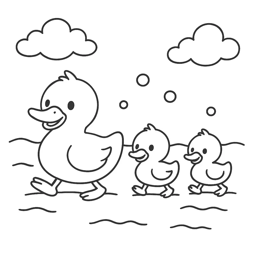 Dibujo de Aventura de la Familia de Patos para colorear