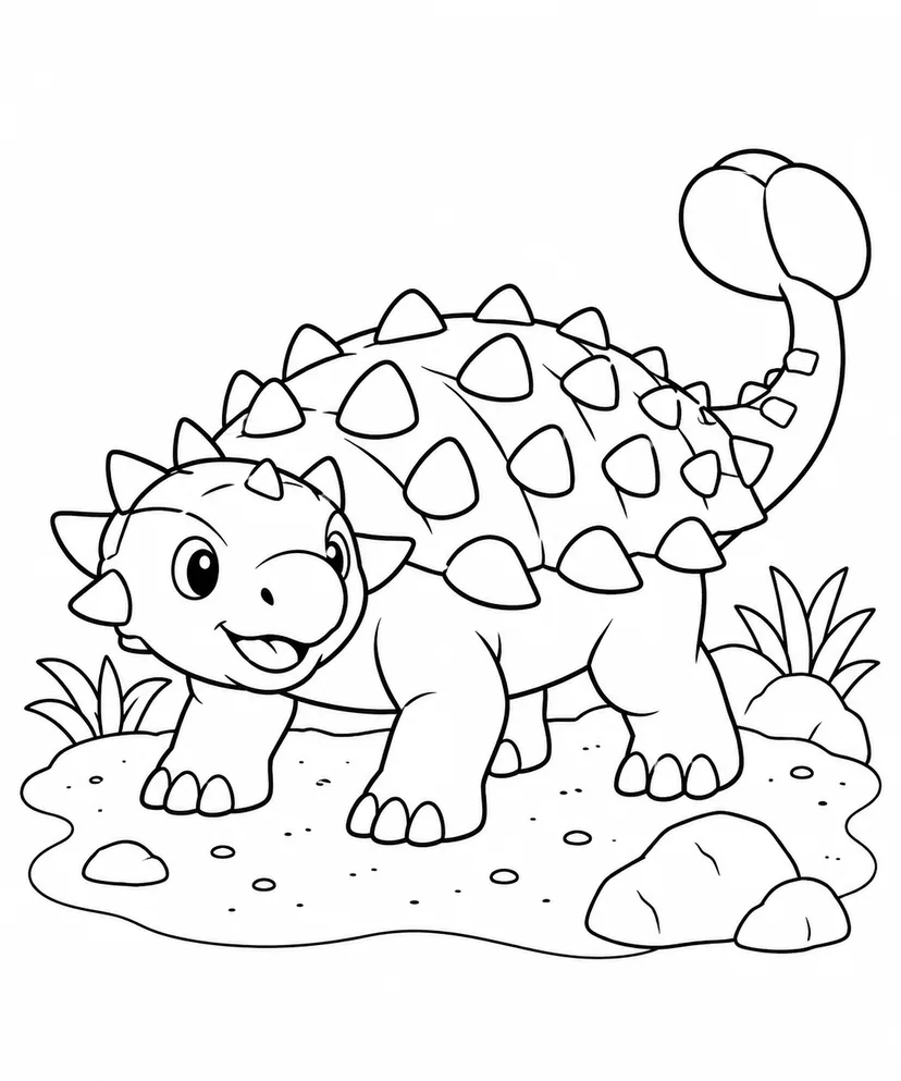 アンキロサウルスと砂地の塗り絵