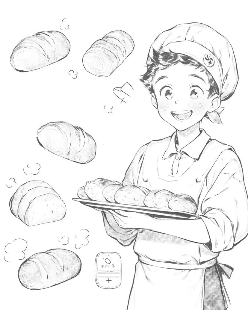 パン屋さんの笑顔の塗り絵