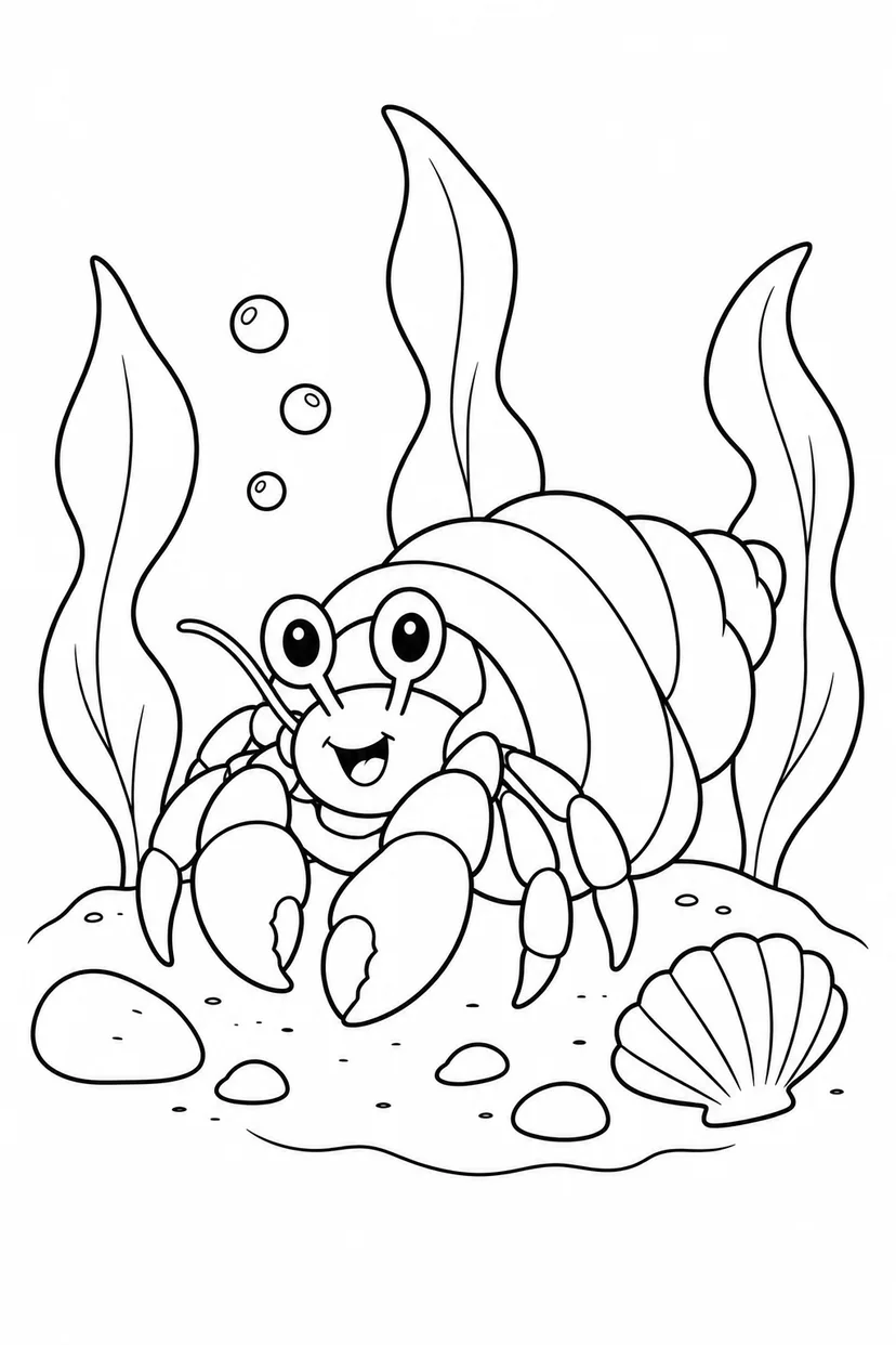 ヤドカリと海草の森の塗り絵