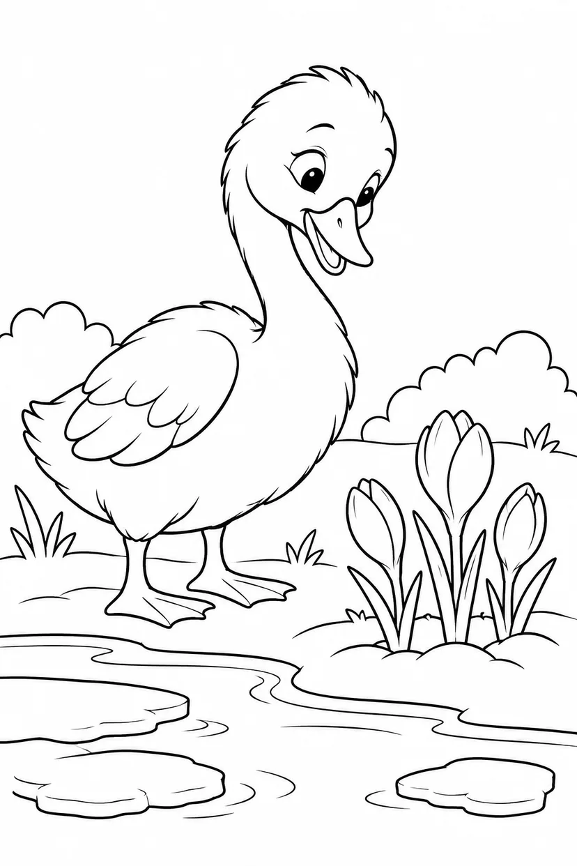 醜いアヒルの子：春のつぼみに見つけた希望の塗り絵