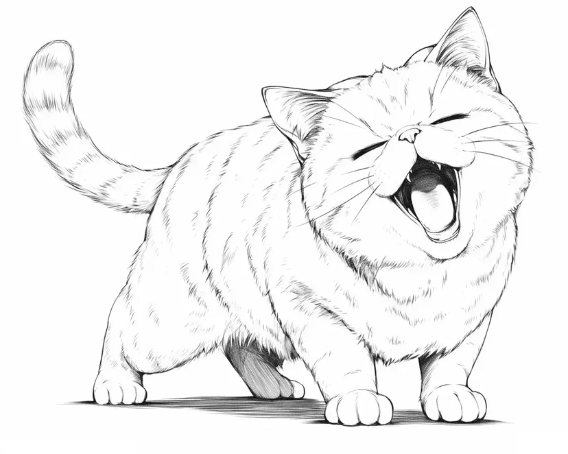 打哈欠的可爱猫涂色页
