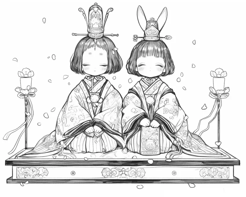Dibujo de Adorables Muñecas Hina para colorear