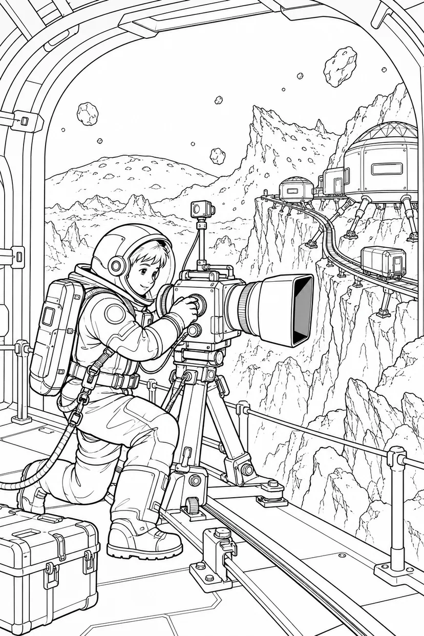 小惑星の岩山基地：観測カメラの調整の塗り絵