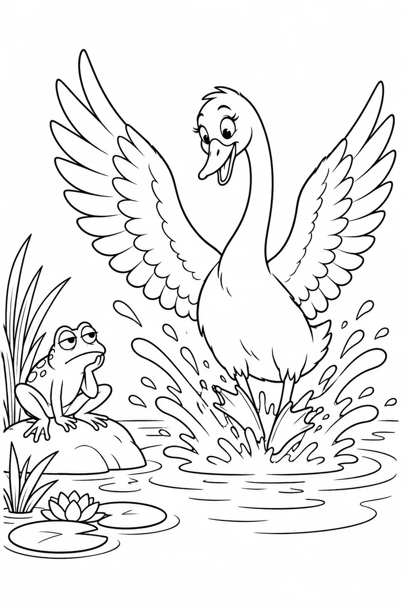 醜いアヒルの子：優雅な着水のはずでしたの塗り絵