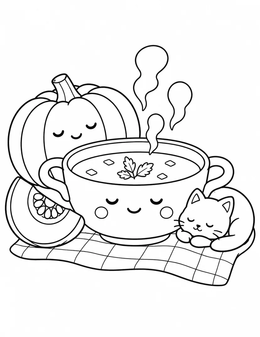 かぼちゃスープのひとやすみの塗り絵