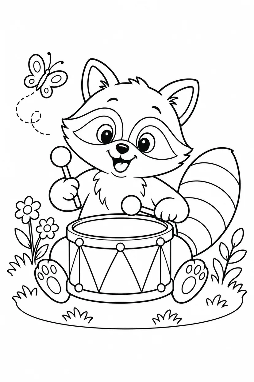 アライグマの小さな音楽会の塗り絵