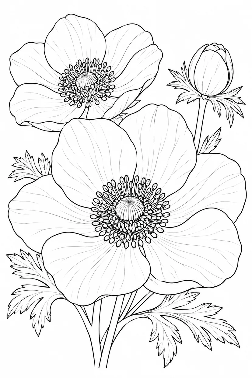 観察スケッチ：アネモネの花びらの塗り絵