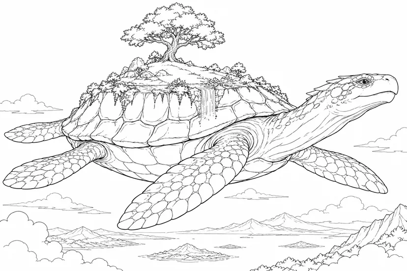 Dibujo de Gran dragón llevando una isla flotante para colorear