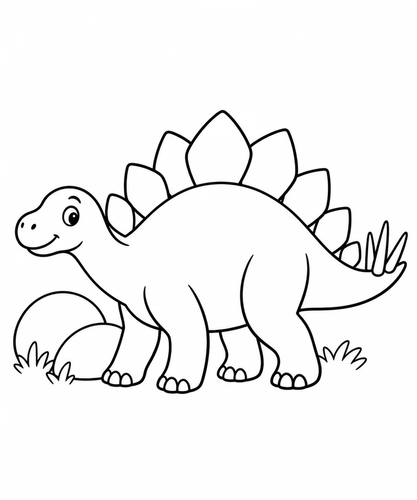 ステゴサウルスと丸い岩の塗り絵