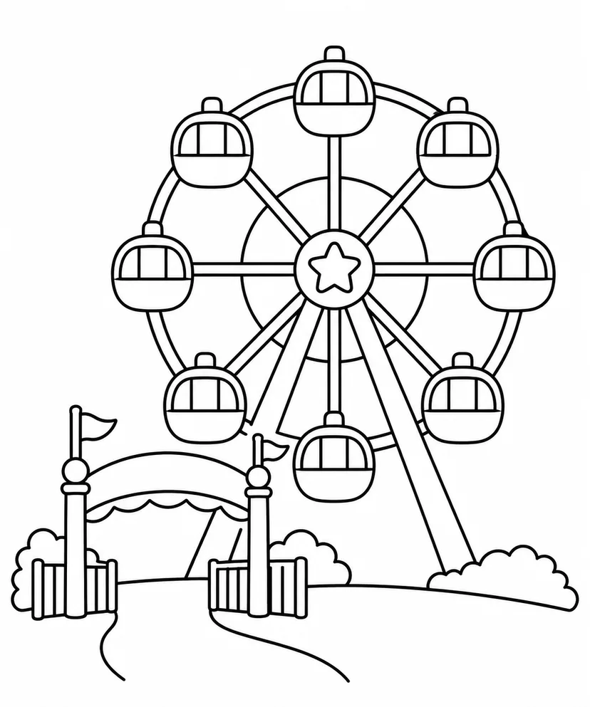 観覧車と入り口の塗り絵