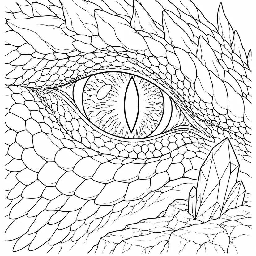 Coloriage Œil de dragon observant un cristal