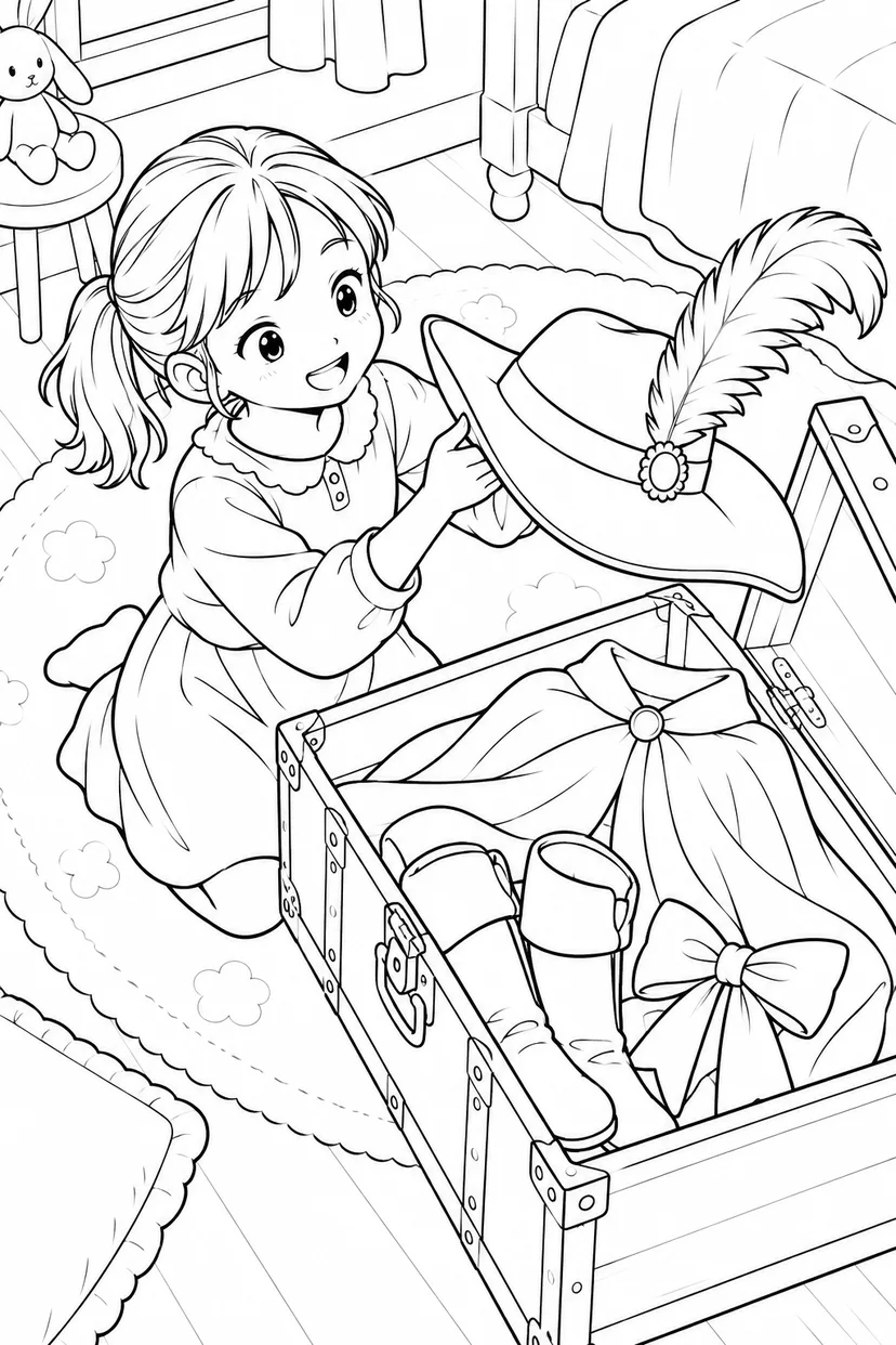 大きな衣装トランクの塗り絵