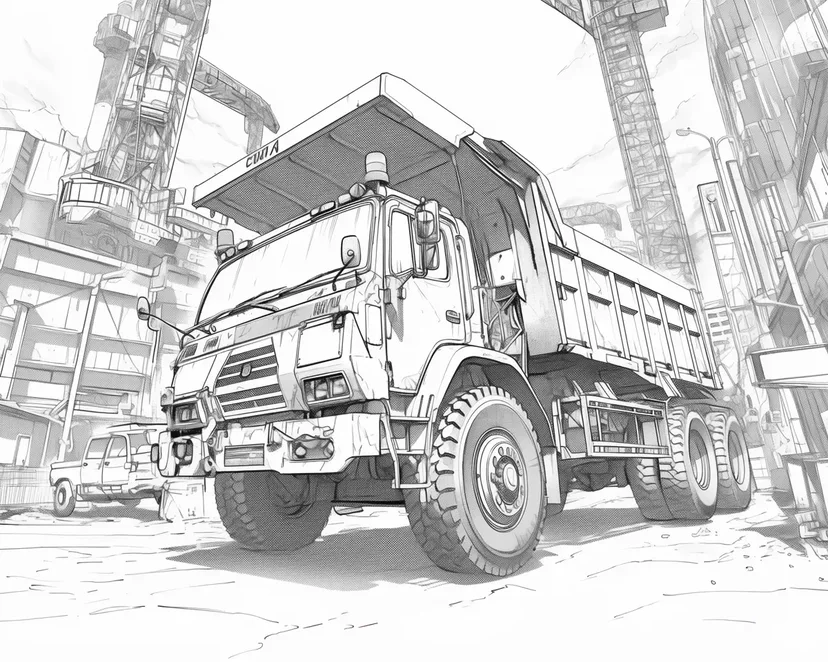 建設現場の力持ちダンプトラックの塗り絵
