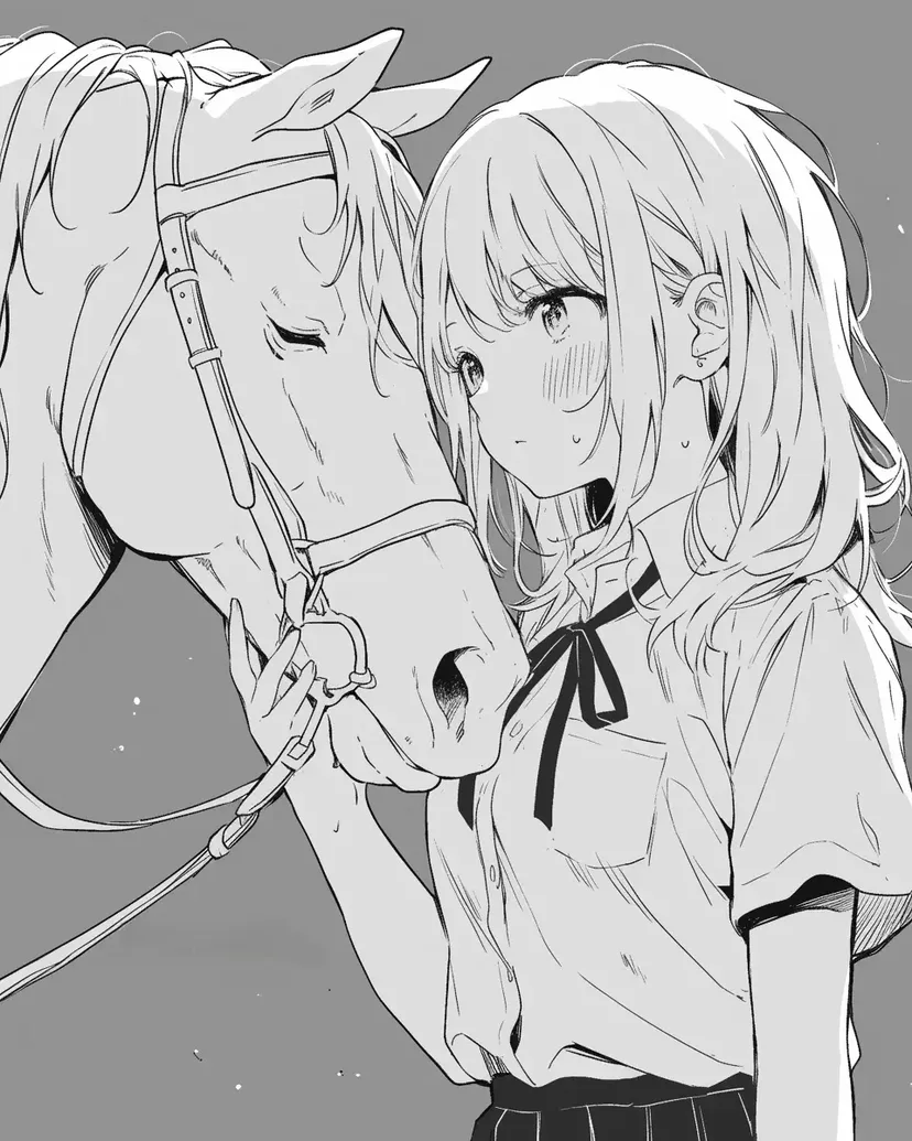 少女と馬の友情の塗り絵