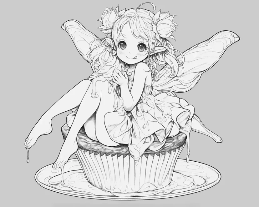 Fairy on a Cupcake coloring page
